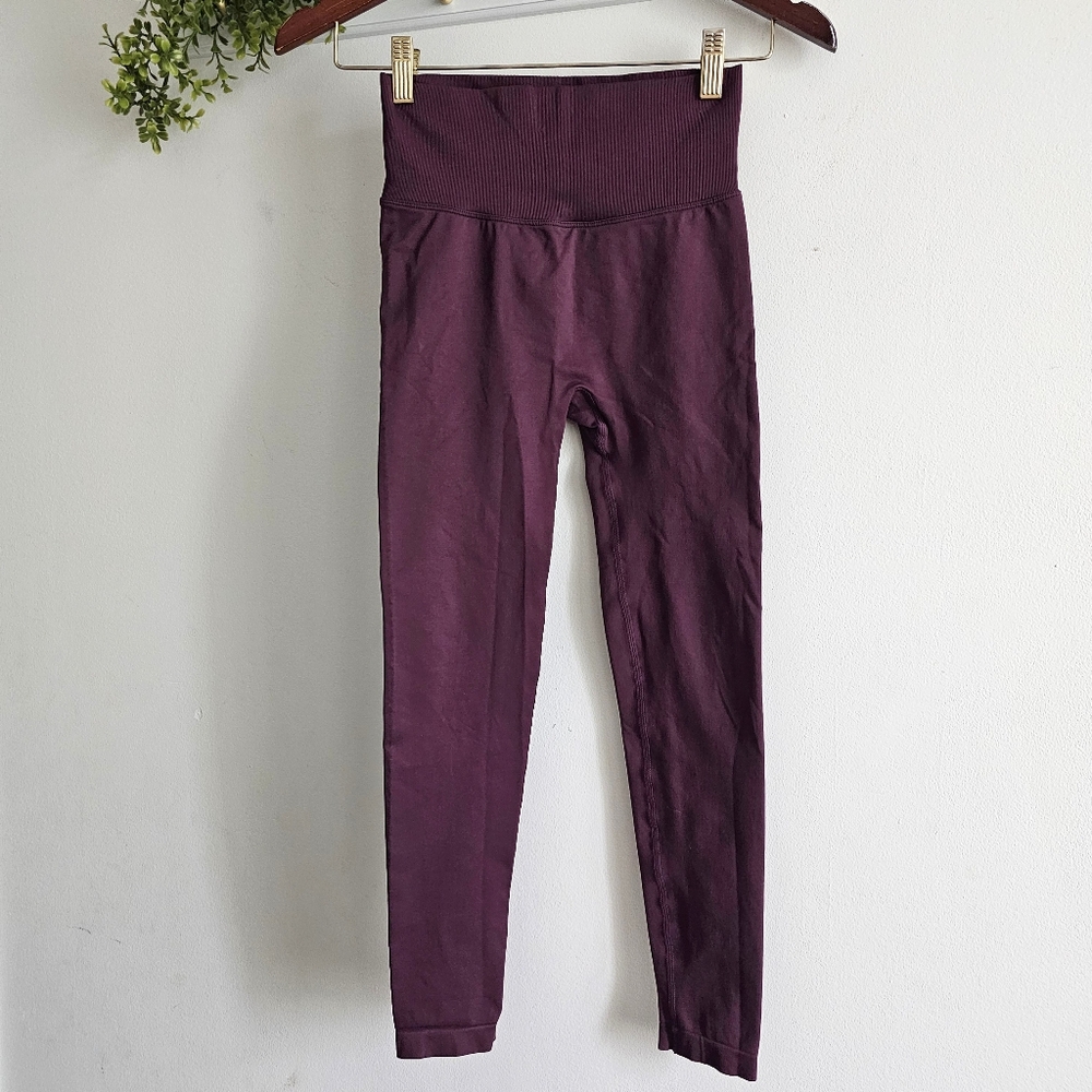 Seamless Butt Lift Leggings High Waisted Burgundy Plum Scrunch Gym S - Picture 2 of 9